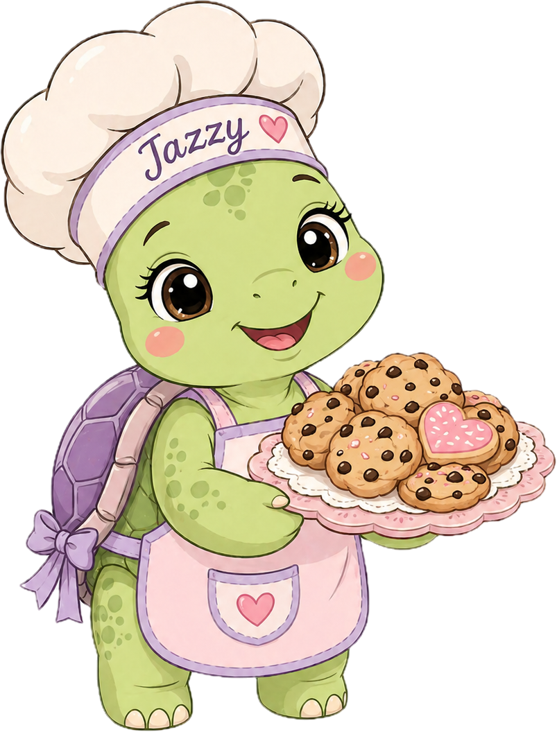 Jazzy’s turtle baker holding a plate of cookies